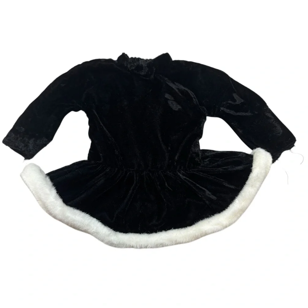 Battat Dolls Black Velour‎ Long Sleeve Dress with White Faux Fur Trim